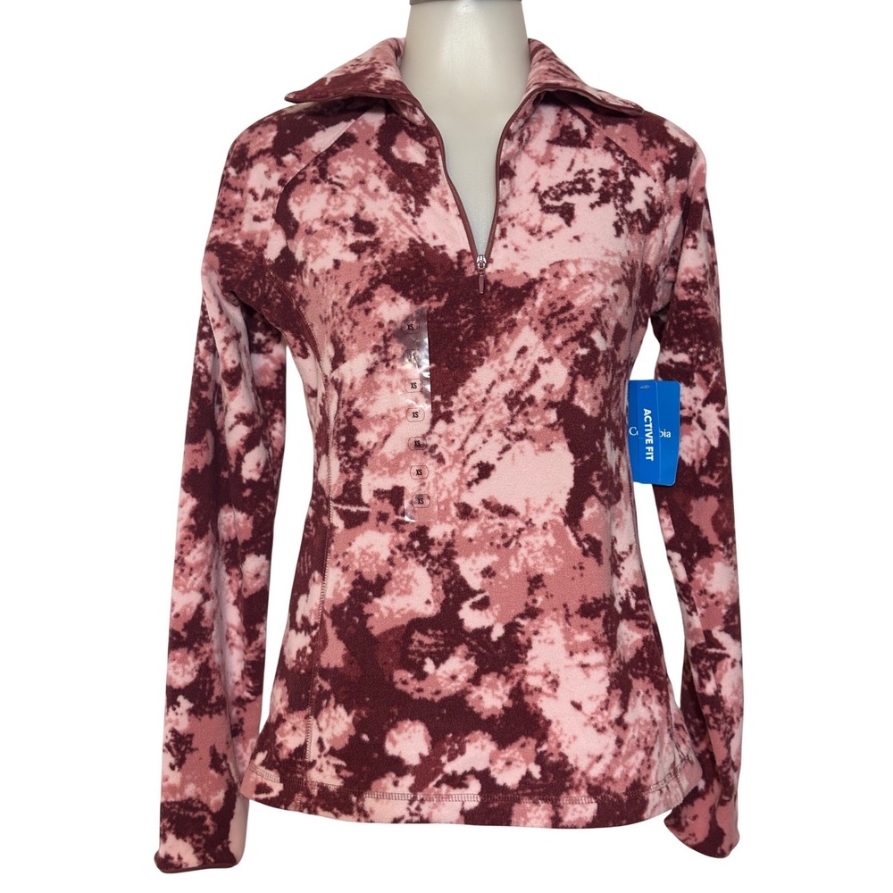 Columbia Womens XS Arctic Air Printed Half Zip Fleece Pullover Burgundy Pink NWT